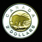 2010   2 Toonie Uncirculated Ultra Cameo Silver Proof With 24k Gold Inlay