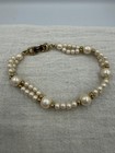 Vintage Faux Pearl Bracelet Gold Tone Double Strand Beaded Costume Jewelry
