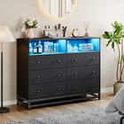 6 Drawers Double Dresser  Wood Dresser With Power Outlet   Led Light For Bedroom