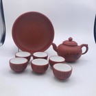 Yixing Tea Set Red Clay Chinese Serving Pot Bowl   6 Cups Vintage