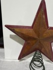 Handmade Folk Art Primitive Star Christmas Tree Topper Metal Rustic Red Burnt