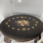 Vtg Carved Wood Footstool Foot Stool Ottoman Needlepoint Dark Brown