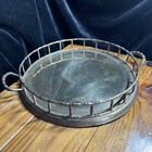 Vtg Hollywood Regency Brass Bamboo Vanity Serving Tray-circle W handles-mcm 12in