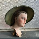 Vintage 1940s Green Straw Platter Hat Deco Picnic Sunshade Ribbon