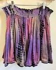 Women   s Tie-dye Mini Skirt Smocked Elastic Waist Pull On Rayon Woven M