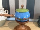 Vintage 60s 70s Mushroom Enamel Fondue Pot Flower Power Mid Century Modern Retro