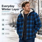 Mens Flannel Plaid Sherpa Lined Hoodie Warm Zip Up Fleece Winter Jacket