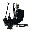 Scottish Highland Bagpipe Silver Mount Black Finish Rosewood With Carrying Bag