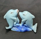 Vintage 1970s Handpainted Ceramic Playing Dolphin On Waves 4  Figurine 