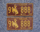 1968 Wyoming Cowboy License Plate Plates Pair   Set