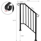 Vingli Handrail For 2-3 Steps  Wrought Iron Railing Kit With 5 Balusters - Black
