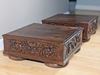 Pair Antique French Carved Oak Display statue Stands  Gothic Revival Pedestals