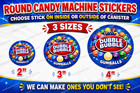 Candy Vending Machine Label Sticker Decal Round 3 Sizes