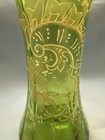 Antique Victorian Hand Blown Green Glass Trumpet Vase Enameled Floral Gilt 7   