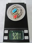 Vtg Navajo Solid Sterling Silver Genuine Turquoise Coral Leaves Pendant Necklace