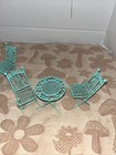 Miniature Turquoise Metal Bistro Table   Chairs Fairy Garden  Dollhouse 6 Piece