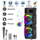 Bluetooth Portable Party Speaker Wireless Dual 8  Subwoofer Heavy Bass Aux Led