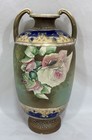 Antique Japanese Art Deco Hand Painted Porcelain Vase Roses Moriage Nouveau