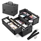 Byootique Large Aluminum Makeup Train Case Box 4-tier Trays Cosmetic Organizer