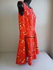 Vintage Handmade Red   Yellow Floral Print Cotton Smock Apron   2 Pockets