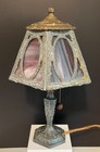 Antique Art Nouveau Loubat Ny Silver Plate Table Lamp Lavender Glass Slag Panels