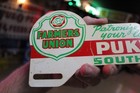 Rare 1950 s Co-op Farmers Union Dakota Plate Topper Painted Metal Sign Farm Gas