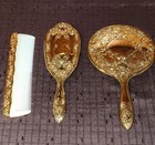 Vintage Crown Court Vanity Set Gold-plated Metal 3pc Mirror Brush And Comb