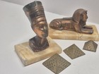 Egyptian Brass marble Base Statues-3 Lot  Pharaoh  Pyramid sphinx  Nefertiti
