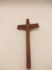 Vintage Crucifix Brown Wood  brass   bronze  Metal Cross Inri Wall Hanging Bold