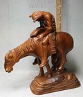 Vintage Original Large Wood Carving Native American End Of The Trail Adirondack