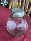 Vintage Ribbed Glass Refrigerator Water Bottle Aluminum Cap Handle 1 Quart