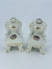 2 Vintage Japan Ceramic Porcelain Doll House Miniature Chairs - Floral  Pattern