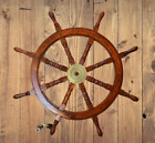 36 Inch Big Ship Steering Wheel Wooden Antique Teak Brass Nautical Pirate Ship s