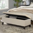 Contemporary Storage Ottoman Bench Ivory White Velvet Button Tufted Dark Brown