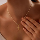 14k Gold Cross Necklace Chain For Women Dainty Minimalist Simple Cross Pendant