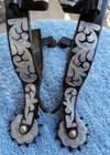 Blued Silver Floral Overlay Horse Spurs Silver Wheel Rowels