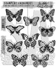 New Tim Holtz Stampers Anonymous  flutter  Butterflies Rubber Cling Stamp Set