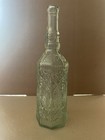 Blue Green Glass Octagonal Decorative Bottle Ornate Design 11 75 Inch Tall