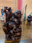 Vintage Carved Happy Buddha W 5 Children Figurine Boxwood Or Rosewood Solid Wood