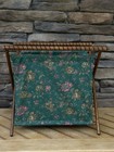 Vtg Folding Sewing And Knitting Basket Green   Pink Floral Fabric Tan Interior 
