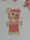 Vintage Lot Of  3  Red Checkered Striped Christmas Tree Ornaments Bear Birdhouse
