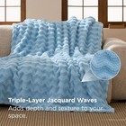Light Blue 3d Wave Fleece Throw Blanket For Couch - Gentlesoft  50x60 Inches