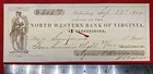 1860   north Western Bank Of Virginia   Parkersburg  408 27 Bank Check vignette 