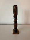 Vintage Nz Maori Tiki Statue 18cm Carved Wood Paua Shell Authentic