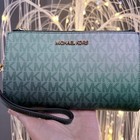 Michael Kors Jet Set Travel Double Zip Wristlet Wallet Mk Logo Moss Multi