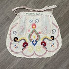 Vintage Portugal Half Apron Set Of 2 Yellow White Folk Hand Embroidered Pockets