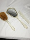 Vintage Hand Held Vanity Mirror - Hair Brush - Comb Set - Lucite  Floral Design