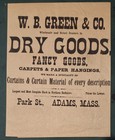 Antique Wb Green   Co Adams Ma Store Paper Advertising Dry Fancy Goods Carpet 