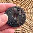 Antique Pressed Horn Victorian Button Botanical Clover Arrow Thru Heart 1-5 8 