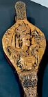 Antique French Handmade Repousse Copper Wood Fireplace Bellows Woman Folk Art